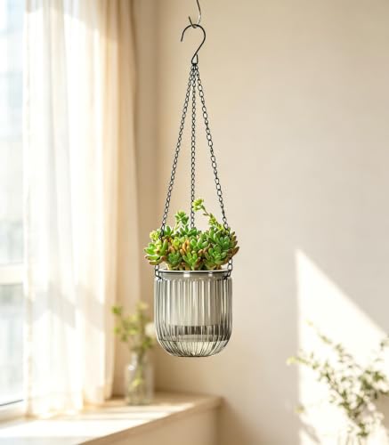 Josteve 4.5 Inch 2 Pcs Self Watering Hanging Planter Indoor Plant Pots Drainage Holes, Outdoor Small Hanging Planters Flower Pot Basket, Visible Water Level, Plant Hanger Home Decor, Gardening - color: Gray, size: 2*4.5 inch