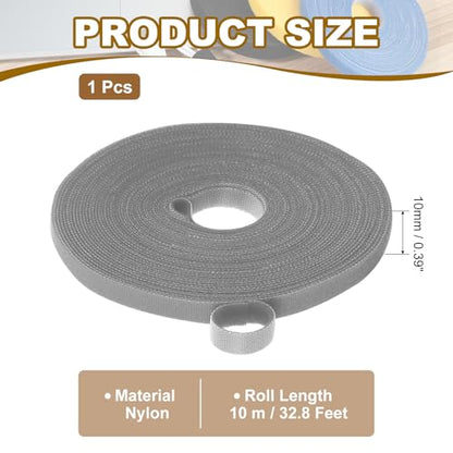 PATIKIL 0.4" x33FT Hook and Loop Tape Double-Sided Nylon Strips Gray - color: Gray, size: 0.4"x33FT