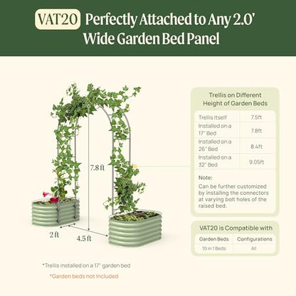 Vego Garden Modular Arched 2.0' Long Trellis System for 2.0‘ x 4.0' or 4.0' x 8.0' or 2.5' x 9.5' Garden Bed for Climbing Plants Like Cucumber Beans Tomatoes & Vines (Garden Beds Not Included) - size: 2.0 Ft Long