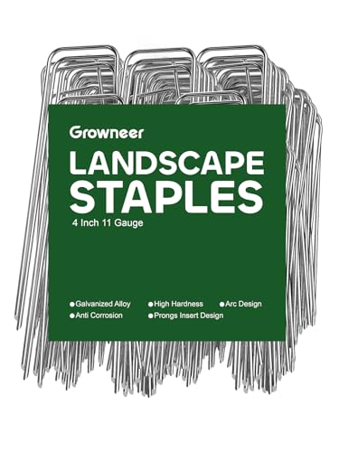 GROWNEER 100 Pack Landscape Staples 4 inch Galvanized Steel Yard Stakes - size: 4 Inch