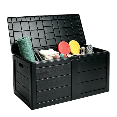 70 Gallon Deck Box, Outdoor Storage Box Waterproof, Patio Storage - color: BLACK, size: 70 Gallon