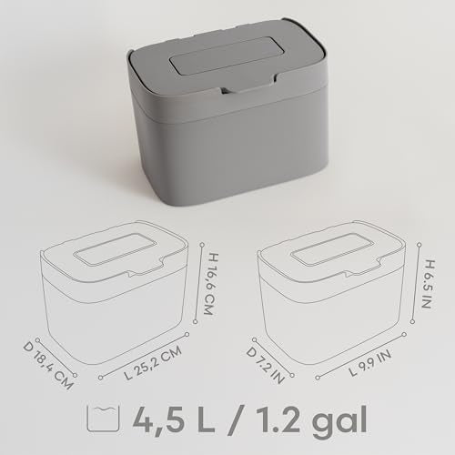 KAZAI. Compost Bin Kitchen 'Elin' | 1.2 GAL / 4.5L Countertop Compost Bin with Lid & Carbon Filter | Odor-Free, Dishwasher Safe, with Inner Bucket | Small Indoor Kitchen Composter | Stone-Gray - color: Stone-Gray