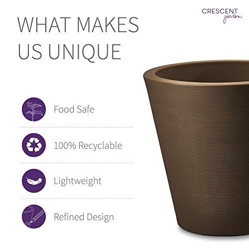 Crescent Garden Madison Planter– Weather-Resistant, Double Walled Indoor/Outdoor Plant Pot with Drain Hole – Durable All-Season Flower Container, 16" W (Mocha)