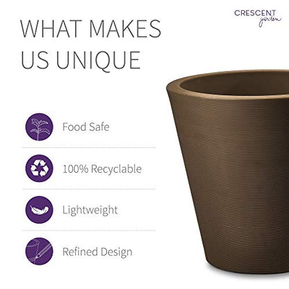 Crescent Garden Madison Planter– Weather-Resistant, Double Walled Indoor/Outdoor Plant Pot with Drain Hole – Durable All-Season Flower Container, 16" W (Mocha)