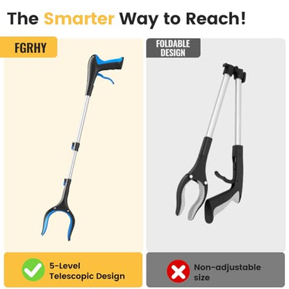 Telescopic Grabber Reacher Tool, 5-Level Adjustable Length (23'' to 41'') - Trash Claw Gripper, Pickup Stick for Litter Picking, Yard Work, and Seniors (Blue) - color: Blue