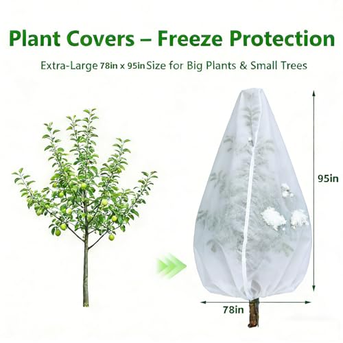 Plant Covers Freeze Protection-78"W x 95"H Extra Large Frost Blankets for Outdoor Plants, 2.4oz/yd² Heavy-Duty Christmas Tree Covers with Zipper & Drawstring – Reusable Winter Plant Freeze Cloth