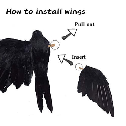 Etistta 2-Pack Realistic Crows Lifesize Extra Large Handmade Black Feathered Crow for Halloween Decorations Birds, L (13 inch+12 inch) - size: L (13in+12in)