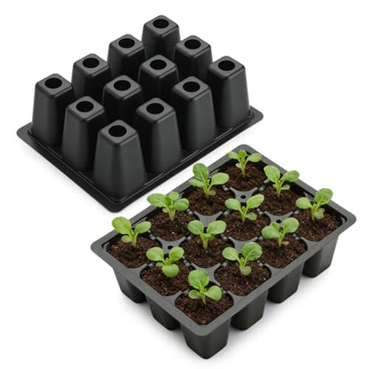 RooTrimmer 60 Pack Reusable 12-Cell Seed Starter Tray, Plant Starter Trays with Large Drainage Holes for Seed Germination, Easy to Repotted, Fits Standard 1020 Flats and TD377 Trays, Black - color: Black, size: 12 Cells-60P