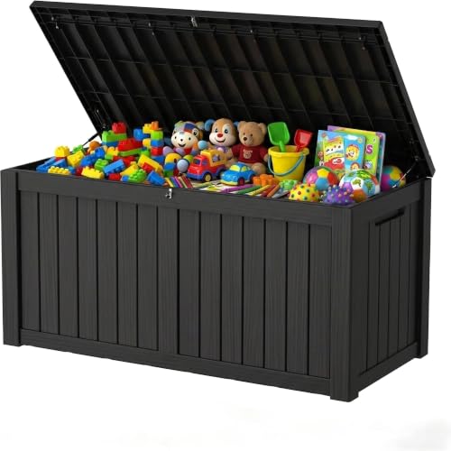 150 Gallon Outdoor Storage Box Resin Deck Box All Weather Waterproof Large Lockable Storage Container Deck Box for Patio Furniture, Garden Tools, Lockable, Black New - color: Black, size: 150 GAL NEW