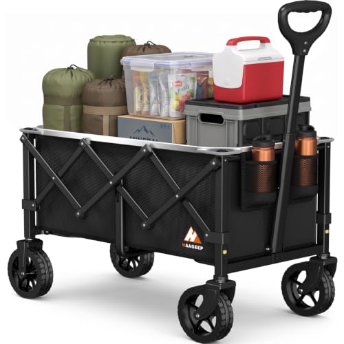 Collapsible Wagon Cart with Wheels & Reflective Stripe 280lbs Heavy Duty - color: Black, size: Medium