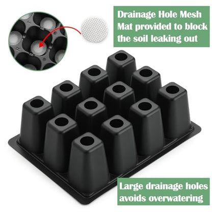 RooTrimmer 60 Pack Reusable 12-Cell Seed Starter Tray, Plant Starter Trays with Large Drainage Holes for Seed Germination, Easy to Repotted, Fits Standard 1020 Flats and TD377 Trays, Black - color: Black, size: 12 Cells-60P