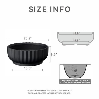 Kante Large Round Shallow Black Concrete Planter 20.9" Dia, Outdoor - color: Black, size: 20.9"w x 8.3"h