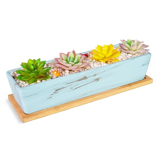 Succulent Pots, 12.1'' Ceramic Pots for Indoor Plant, Window Sill Planter - color: Lake Blue