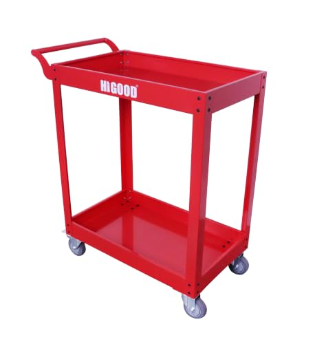 Heavy Duty Service Utility Cart,2 Shelf Steel, 800-Pound Capacity, 35.6 x 18.1x38-Inch RED - color: Red
