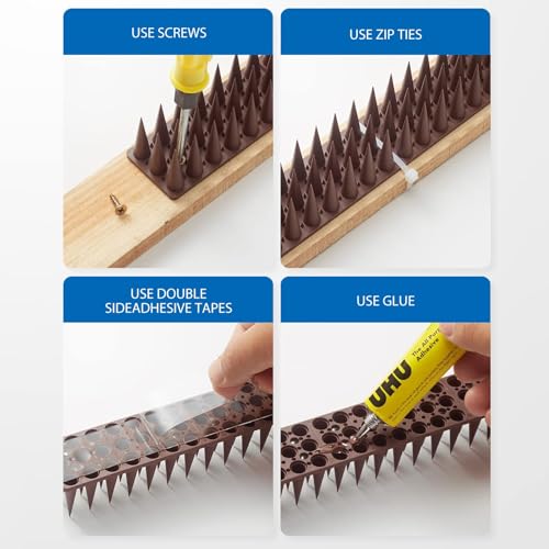 CIIC Bird Spikes, 20 Pack Pigeon Squirrel Raccoon Cat Deterrent Spike Outside Anti Robin Defender Outdoor to Keep Birds Away Roof Fence Window Nest 18.7 Feet(5.7m), Brown - color: Brown