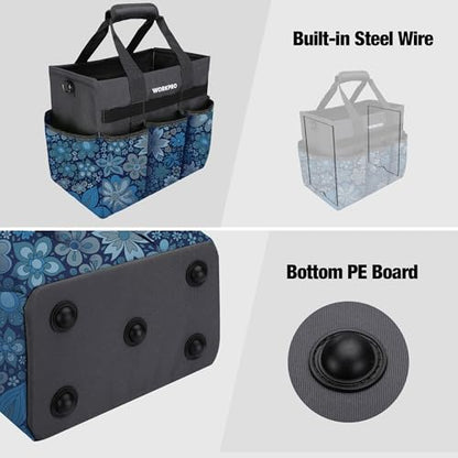 WORKPRO Garden Tool Bag, 10 Pockets and Shoulder Strap, Floral Blue - color: Floral Blue