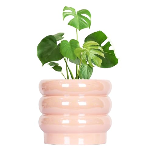 10 Inch Ceramic Plant Pot with Drainage, Planter for Indoor Plants - color: Pink, size: 10 Inch (Single)