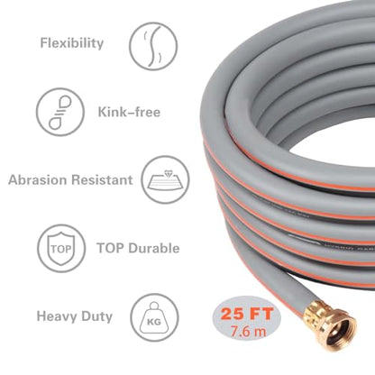 Garden Hose 25 ft 5/8,Rubber Water Hose Heavy Duty, Hybrid Durable Flexible Hose,Lightweight No Kink Hose for Outdoor Yard Lawn with Sprayer Nozzle and 3/4''Brass Solid Fittings - size: 25ft