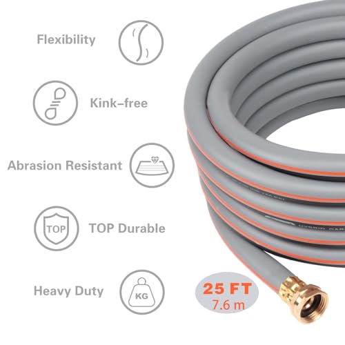 Garden Hose 25 ft 5/8,Rubber Water Hose Heavy Duty, Hybrid Durable Flexible Hose,Lightweight No Kink Hose for Outdoor Yard Lawn with Sprayer Nozzle and 3/4''Brass Solid Fittings - size: 25ft