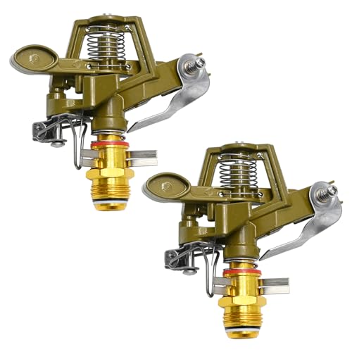 1/2 Inch Brass Impact Sprinkler with Nozzles Adjustable 0-360 Degree Coverage Pattern Heavy Duty Lawn Sprinkler Head for Yard Lawn Grass Patio Garden Irrigation (2Pcs) - size: 2Pcs