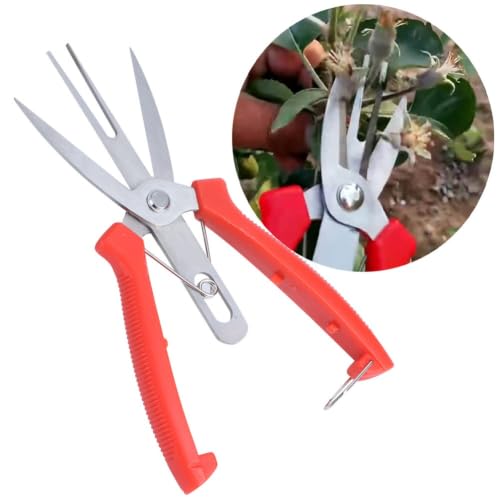 2 Pcs Pruning Shears, Stainless Steel Straight Pointed with Safety Lock, Red Ergonomic Handle,7.7Inch for Flowers Fruit Trees Small Branches Yard Maintenance