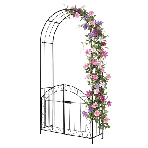 Giantex Garden Arch with Gate, 79" H Heavy-Duty Metal Arbor Trellis - color: Black