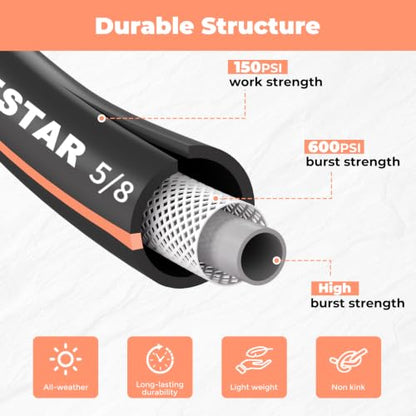 Garden Hose 100 ft x 5/8",Heavy Duty Water Hose - color: Black, size: 100FT