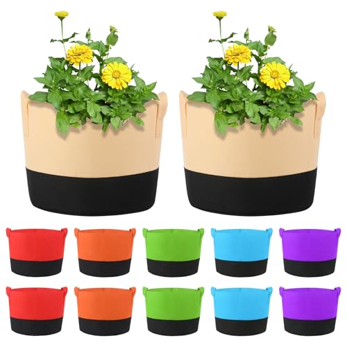 12 Pack 7 Gallon Grow Bags Colorful Fabric Plant Pots with Handles 7 Gal Garden Grow Bags Fabric Grow Pots Plant Growing Bags Vegetable Planting Bags for Garden and Outdoor (7 Gallon) - size: 7 Gallon