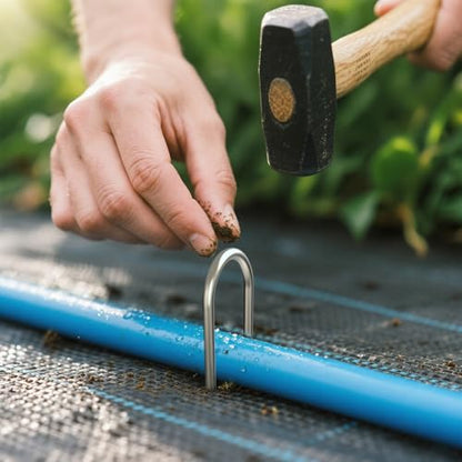 MySit 6 Inch 50 Pack U Shaped Galvanized Drip Irrigation Stakes 11 Gauge - size: 6 Inch