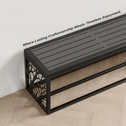 47" Outdoor Storage Bench, HDPE Seat, Steel Frame, Tree - style: Tree of Life