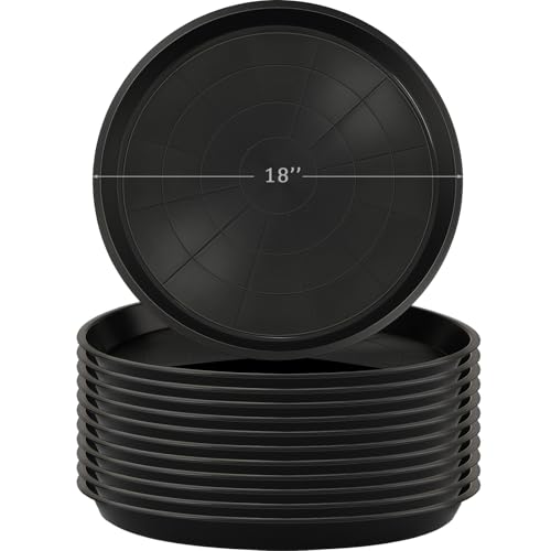 Eccliy 12 Pcs Plastic Plant Saucers Tray, Black, 18 Inch, Round - color: Black, size: 18 Inch, style: Round