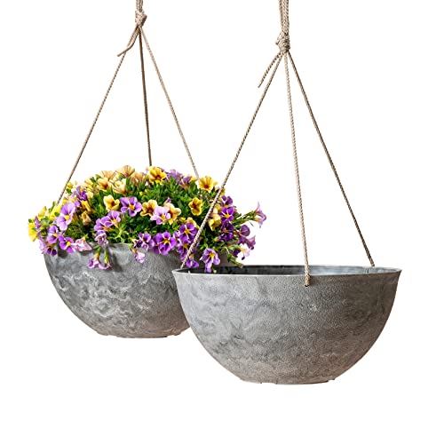 LA JOLIE MUSE Hanging Planter Baskets for Outdoor Plants, Set of 2, 13 Inch - color: Marble Pattern