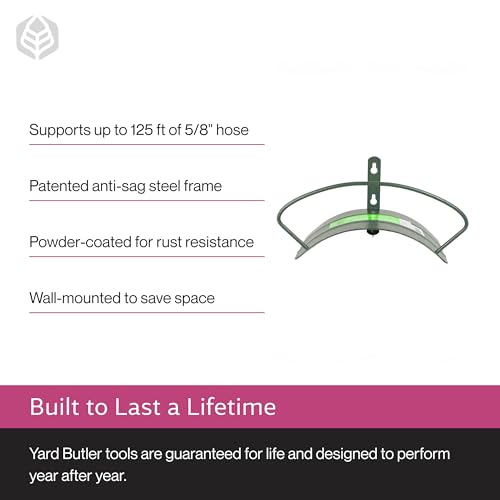 Yard Butler Heavy Duty Wall-Mounted Hose Hanger - Classic Design, Green - color: Weathered Green, size: 5/8"