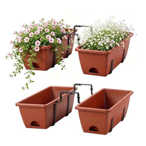 Deck Railing Planter Boxes Adjustable Window Boxes Planter Set of 2, Red - color: Red