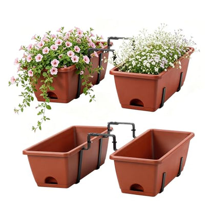 Deck Railing Planter Boxes Adjustable Window Boxes Planter Set of 2, Red - color: Red