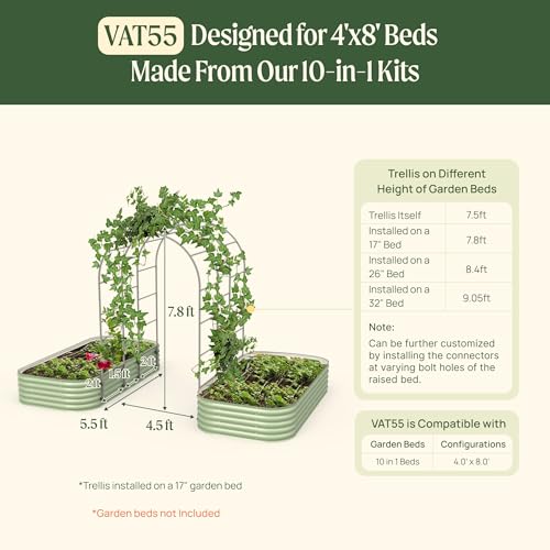 Vego Garden Modular Arched Trellis System 5.5' Long Trellis for 4.0' x 8.0' (10 in 1) Garden Bed for Climbing Plants Like Cucumber Beans Tomatoes & Vines (Garden Beds Not Included) - size: 5.5 Ft Long