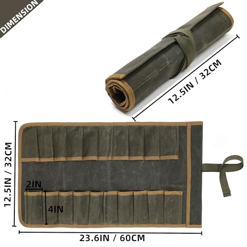 Wrench Roll Up Pouch (20 Slots), Portable Carry On Pouch Workshop Storage Woodworking Tools Organizer Bag Waxed Canvas Tool Roll & ArmyGreen - color: ArmyGreen
