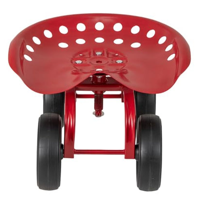 ERGOMASTER Garden Seat with Wheels, Adjustable Height & 360° Swivel, Iron Frame, Red - color: Red