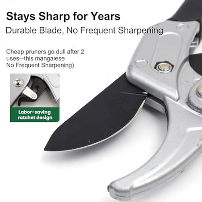 Heavy Duty Pruners Scissors Ratchet Hand Pruner with Ratcheting Garden Hand Tool Clippers Gardening Pruners Tools, 20.5 * 8cm (White Black) - color: White Black