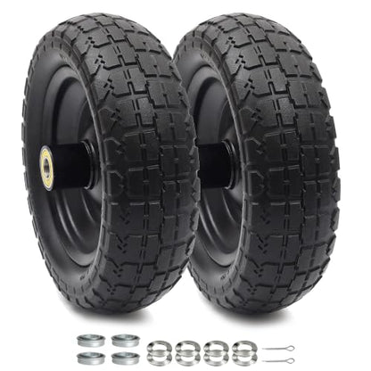 AR-PRO (2-Pack) 10" Flat Free Solid Tire and Wheel - with 5/8" Axle Bore Hole, 2.1" Offset Hub for 10 Inch Wheelbarrow Wheels - Compatible with Garden Cart,Trolleys,Hand Trucks and Yard Trailers - size: 10" Solid Tire (2-Wheel)