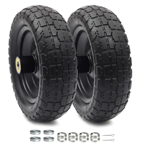 AR-PRO (2-Pack) 10" Flat Free Solid Tire and Wheel - with 5/8" Axle Bore Hole, 2.1" Offset Hub for 10 Inch Wheelbarrow Wheels - Compatible with Garden Cart,Trolleys,Hand Trucks and Yard Trailers - size: 10" Solid Tire (2-Wheel)