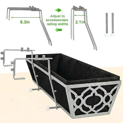 Y&M 2Pack 30'' Metal Railing Planter Box with Black Non-Woven Fabric Liner, Flower Boxes with Adjustable Brackets, Large Hanging Window Boxes for Fence, Deck, Balcony, and Garden - Gray 2p - size: Flower 30in 2P-Gray