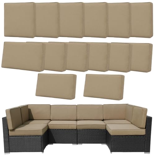 14Pcs Outdoor Cushion Covers Replacement Washable w/Zipper for 6-Seaters Sofa Patio Slipcovers Set Seat and Back Covers Only-25.6x25.6x3.9inch - color: Coffee, size: 25.6x25.6inch