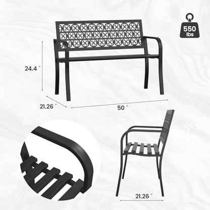 Outdoor Bench with Clover Back, Heavy-Duty Metal Frame Graden Bench, Weatherproof Patio Park Bench for Front Porch, Park, Yard, Patio - size: Clover