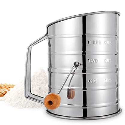 Toresano Flour Sifter, Hand Crank Sifter for Baking with Fine Mesh Rotary