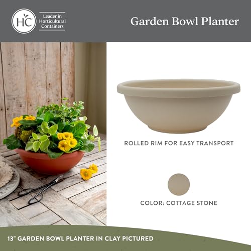 The HC Companies Shallow Planter with Drainage - Contemporary Garden Bowl Planter for Flowers, Herbs & More - Round Succulent Planter Pot for Indoors and Outdoors (15.5" Cottage Stone, Pack of 1) - color: Cottage Stone, size: 15.5", style: Pack of 1