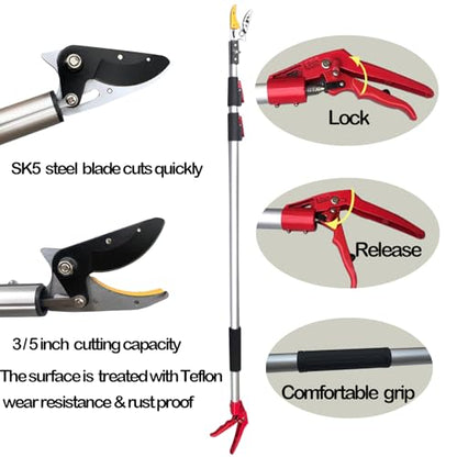 4.6-10 Ft Telescoping Tree Pruner, Long Reach Pole Saw Branch Trimmer