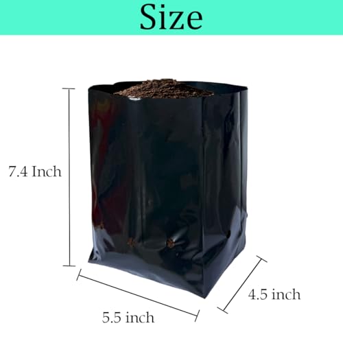 gardtree 100 Pcs Thicken Plastic Plant Nursery Bags 5.5" x 7.4", Grow Bags for Fruit Trees, PE Seedling Pots, Nursing Growing Pouch, Ideal for Flowers, Vegetables, Fruit, Starting Saplings - size: 5.5"x7.4"/100PCS