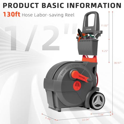 Hand-Crank Garden Hose Reel 1/2" x 130ft, Easy-to-Move Hose Reel Cart - size: 1/2" x 130ft