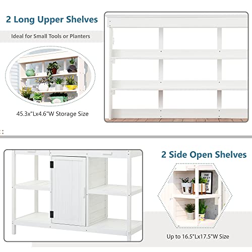 Merax 66" Large Outdoor Farmhouse Wooden Potting Bench Table, Garden Workstation with 2 Drawers, Cabinet, and Open Shelves for Backyard, Mudroom, White - color: White, size: 53.74 inch Length